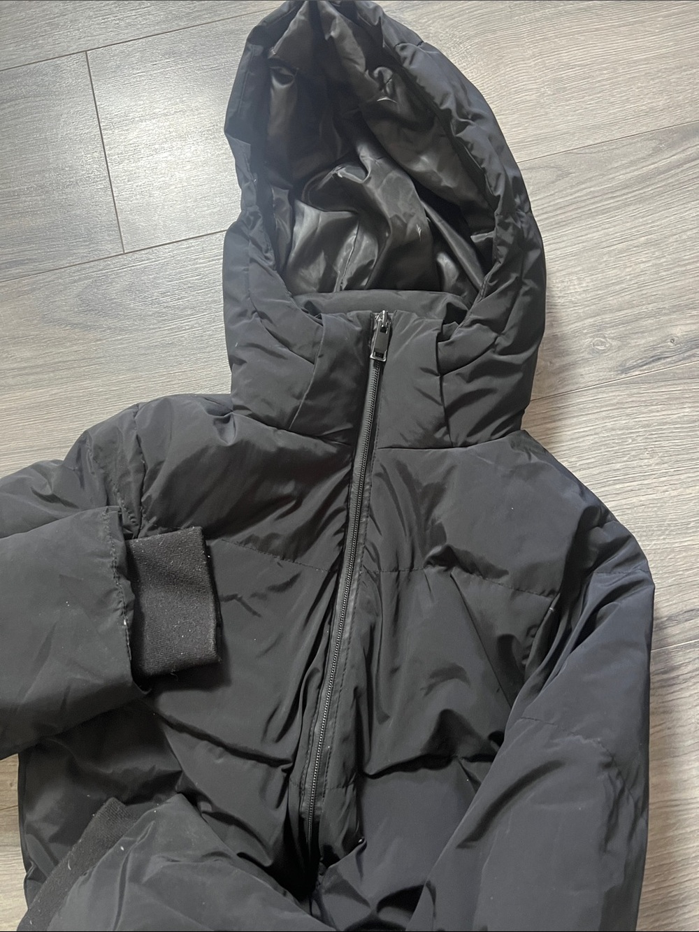 Zara Long Hooded Black Puffer Coat - Women - Picture 12 of 12